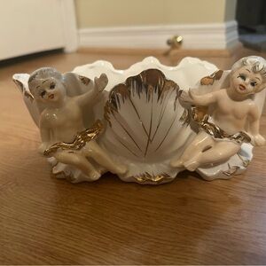 Vintage Cherub Planter with Gold Accents